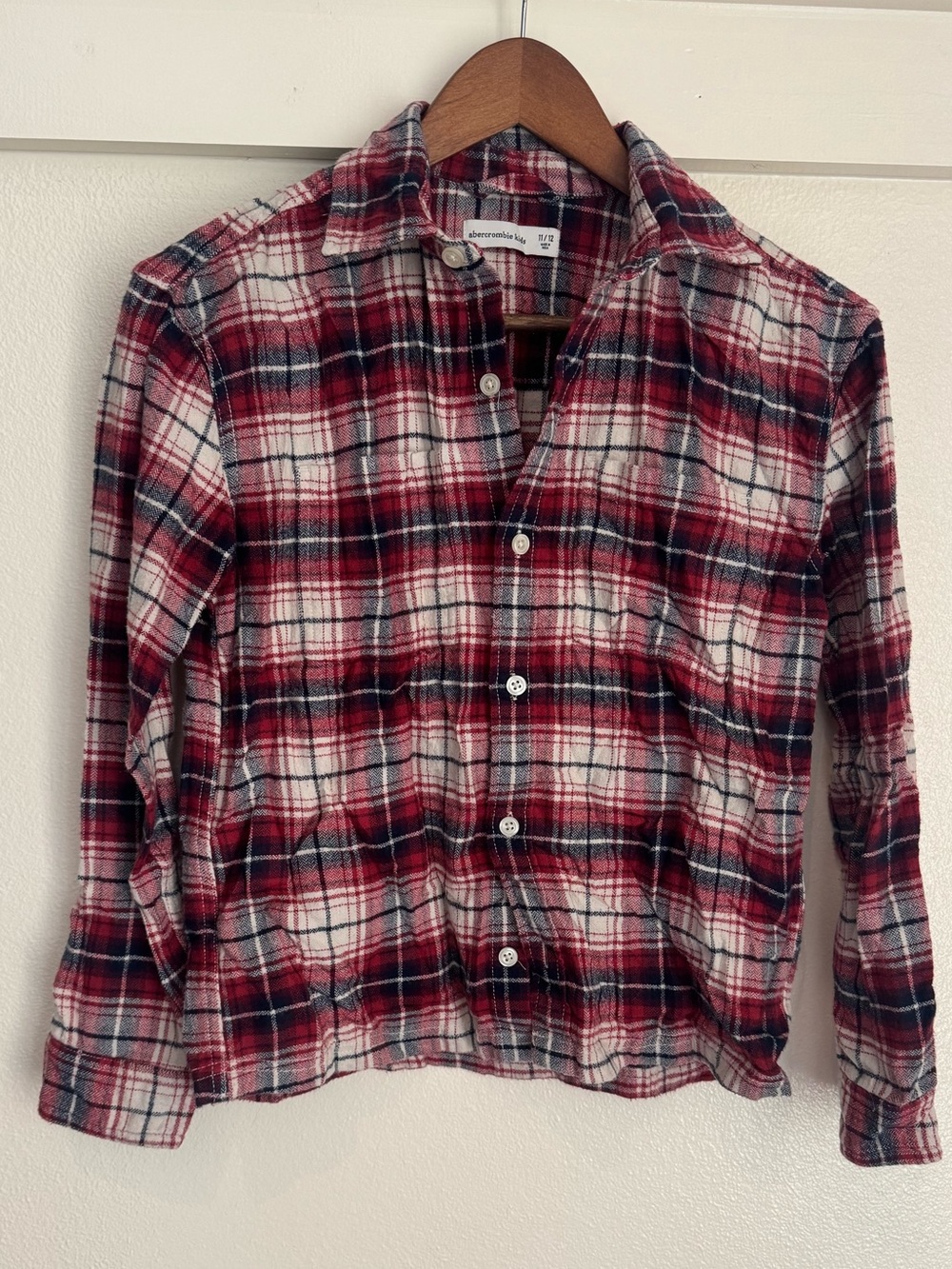 Abercrombie Kids Girls 11/12 Plaid Flannel Shirt Red Navy Button Down